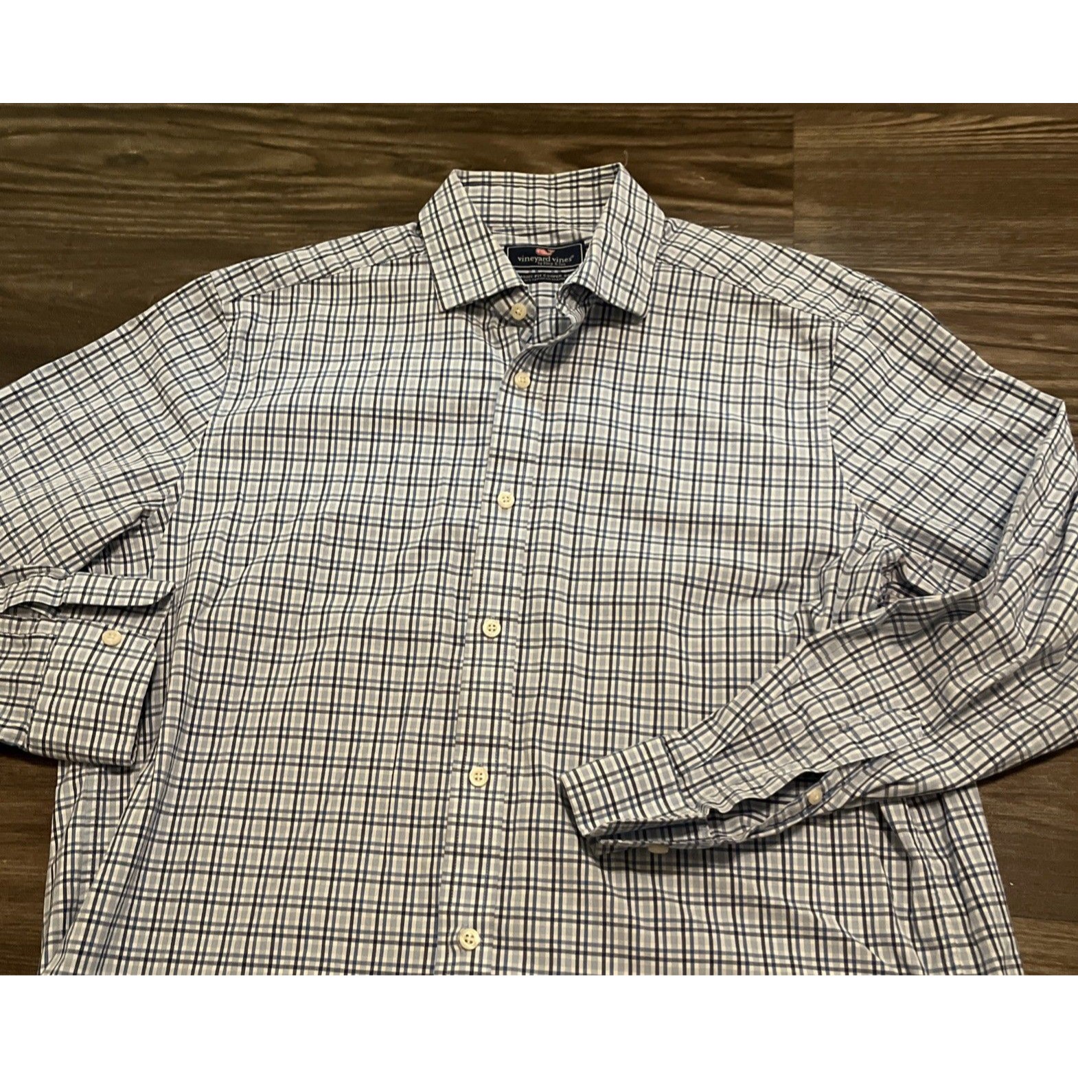Vineyard Vines Shirt Mens BlueWhite Gingham Classic Fit Cooper Shirt Large